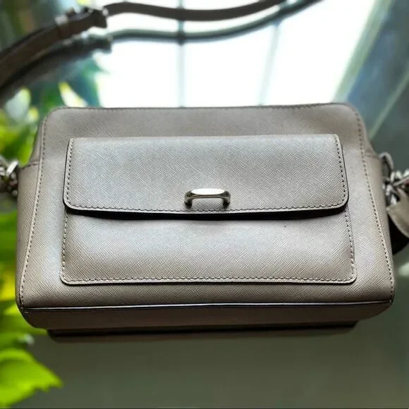 Micheal Kors Leather Grey Crossbody Purse Silver Accents Small Bag​​​ - Picture 3 of 8